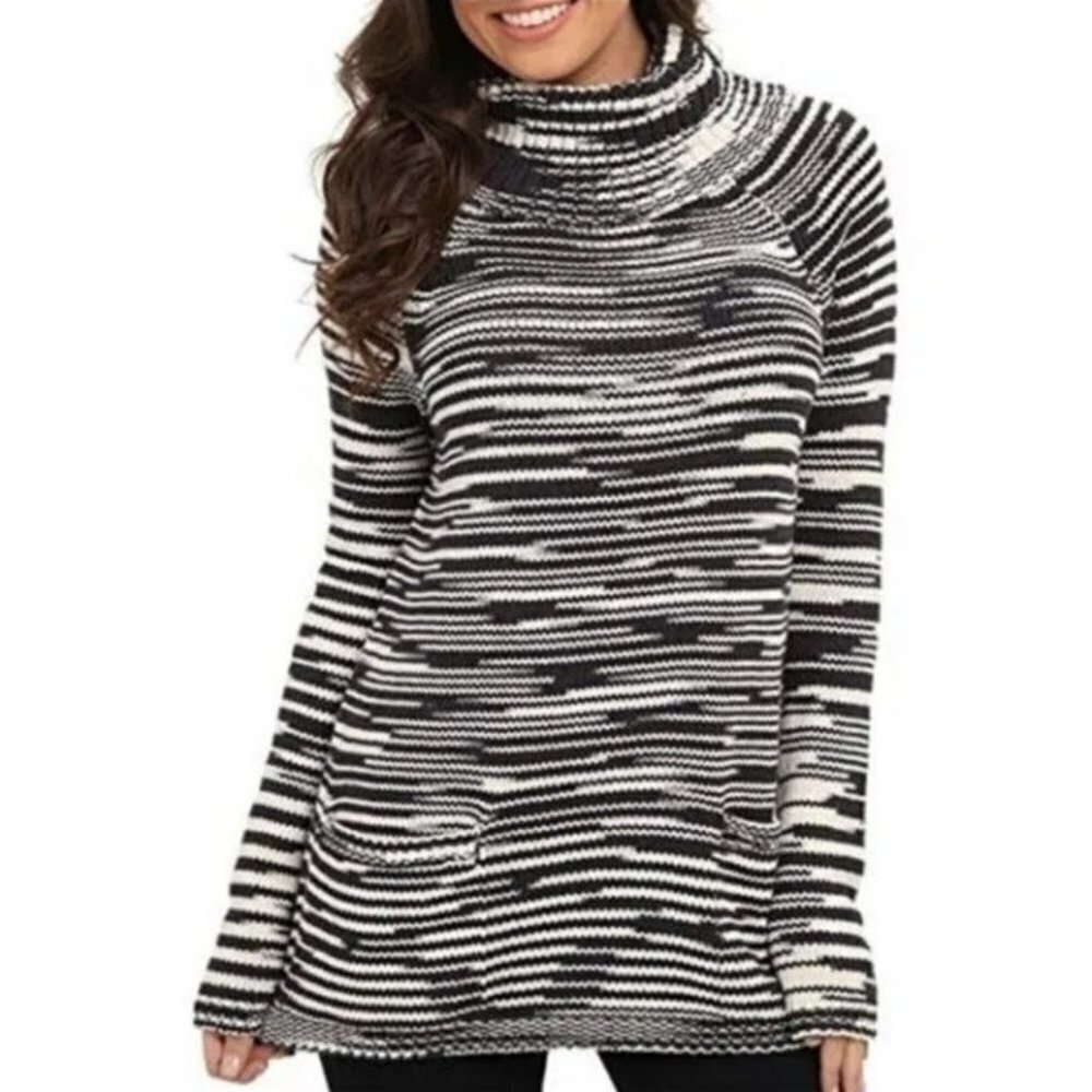 Lucky Brand Space Dye Turtle Neck Knit Pullover Sweater Tunic SZ M Cotton Blend